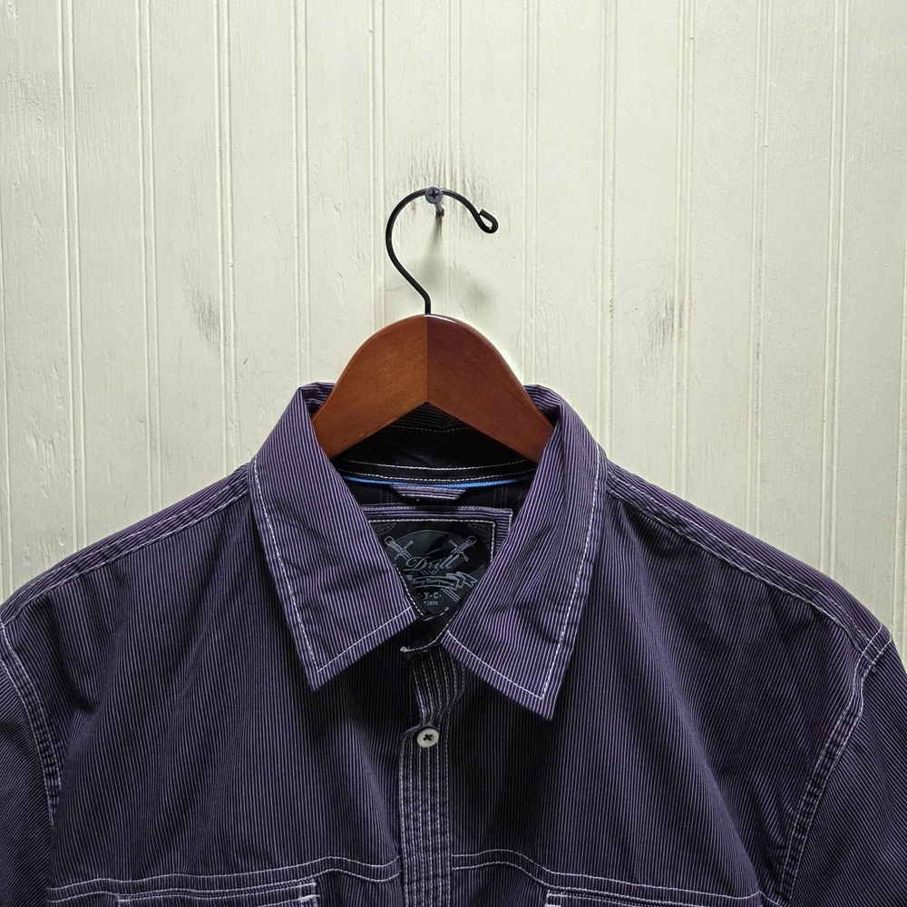Drill Shirt Mens XL Purple Stripe Short Sleeve Western Snap Pockets Button-Up